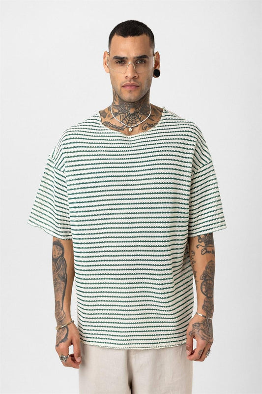 Striped Oversized Knit T-Shirt 30-773