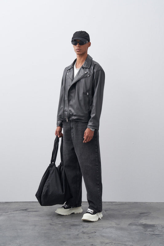 Leather Biker Jacket with Zipper Details