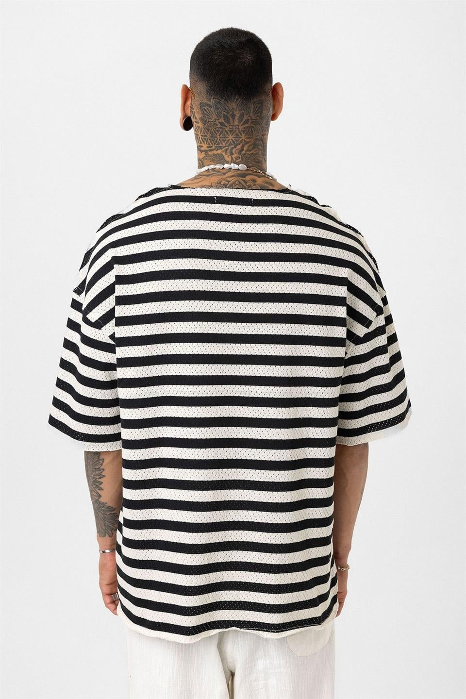 Striped Oversized Knit T-Shirt, Black