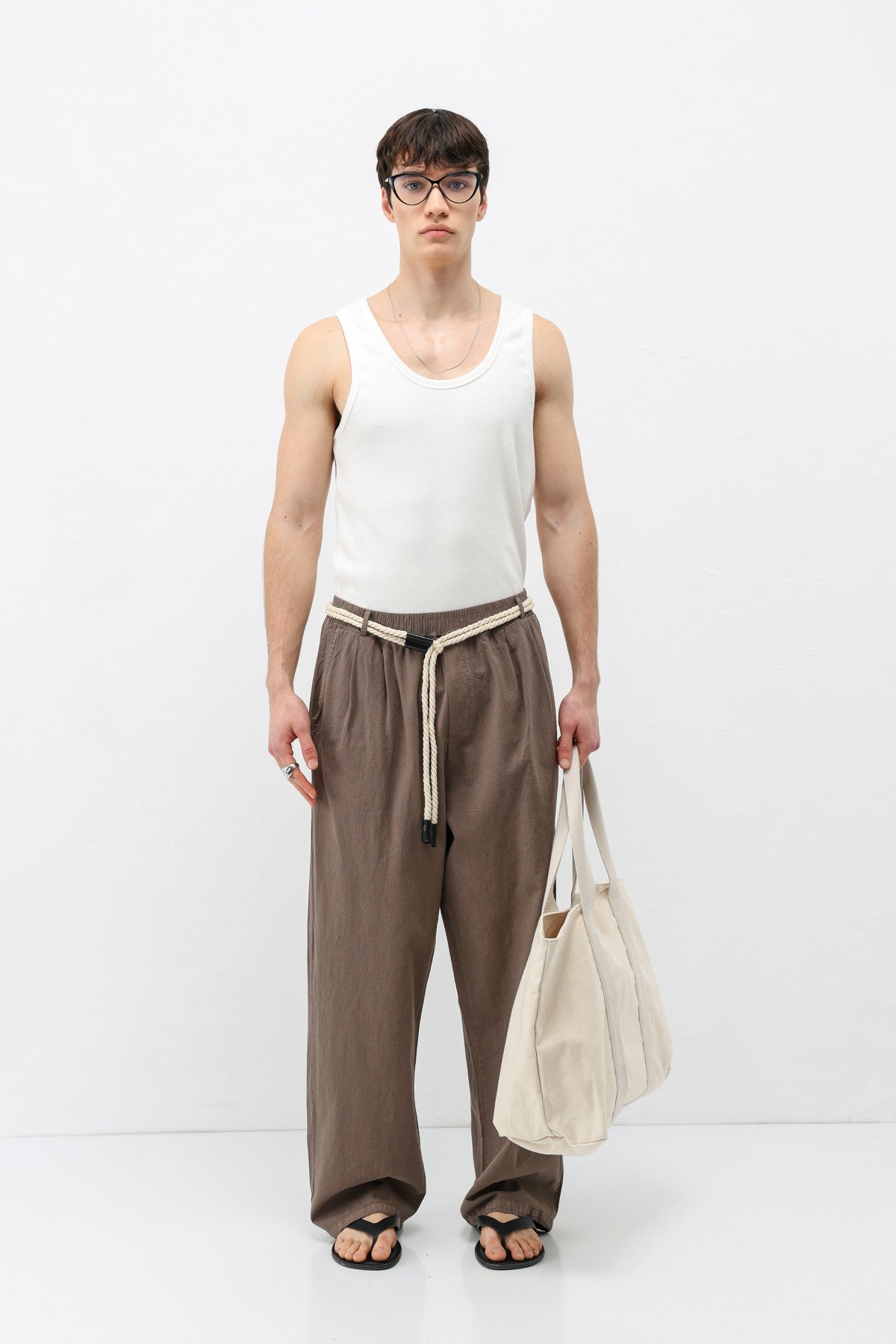 Oversized Linen Pants with Detailed Belt