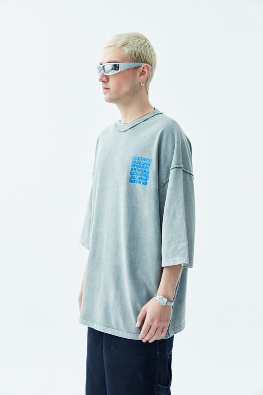 Oversized T-Shirt with Back Print (Pre-Washed) - Light Blue