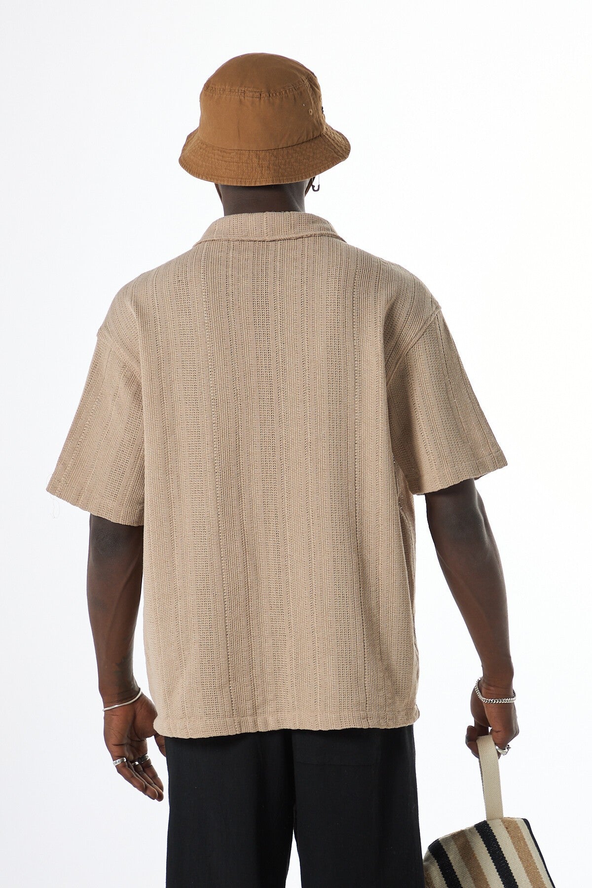 Oversized Short-Sleeve Knitted Shirt with Pockets