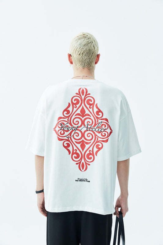 Oversized T-Shirt with Print—Light Gray