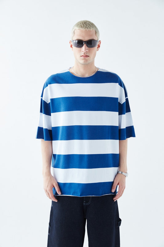 Oversized 100% Cotton T-Shirt with Digital Print Stripes