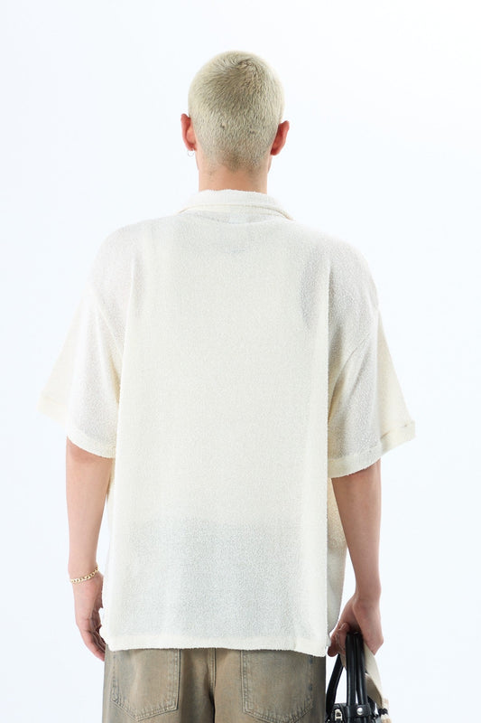 Oversized Towel-Weave Short-Sleeve Single-Pocket Shirt