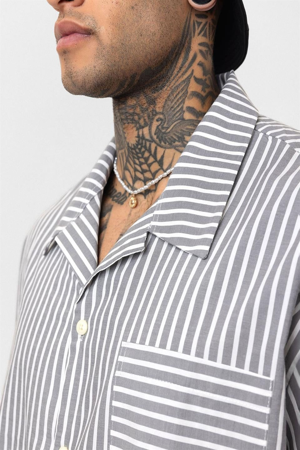 Striped Short-Sleeve Oversized Shirt