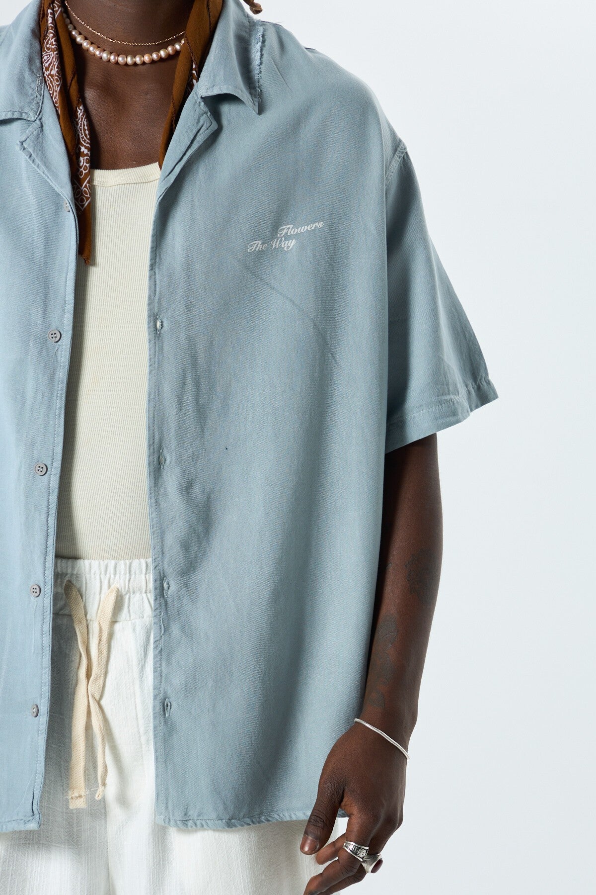 Oversized Short-Sleeve Shirt with Back Print, No Pockets, Washed Finish