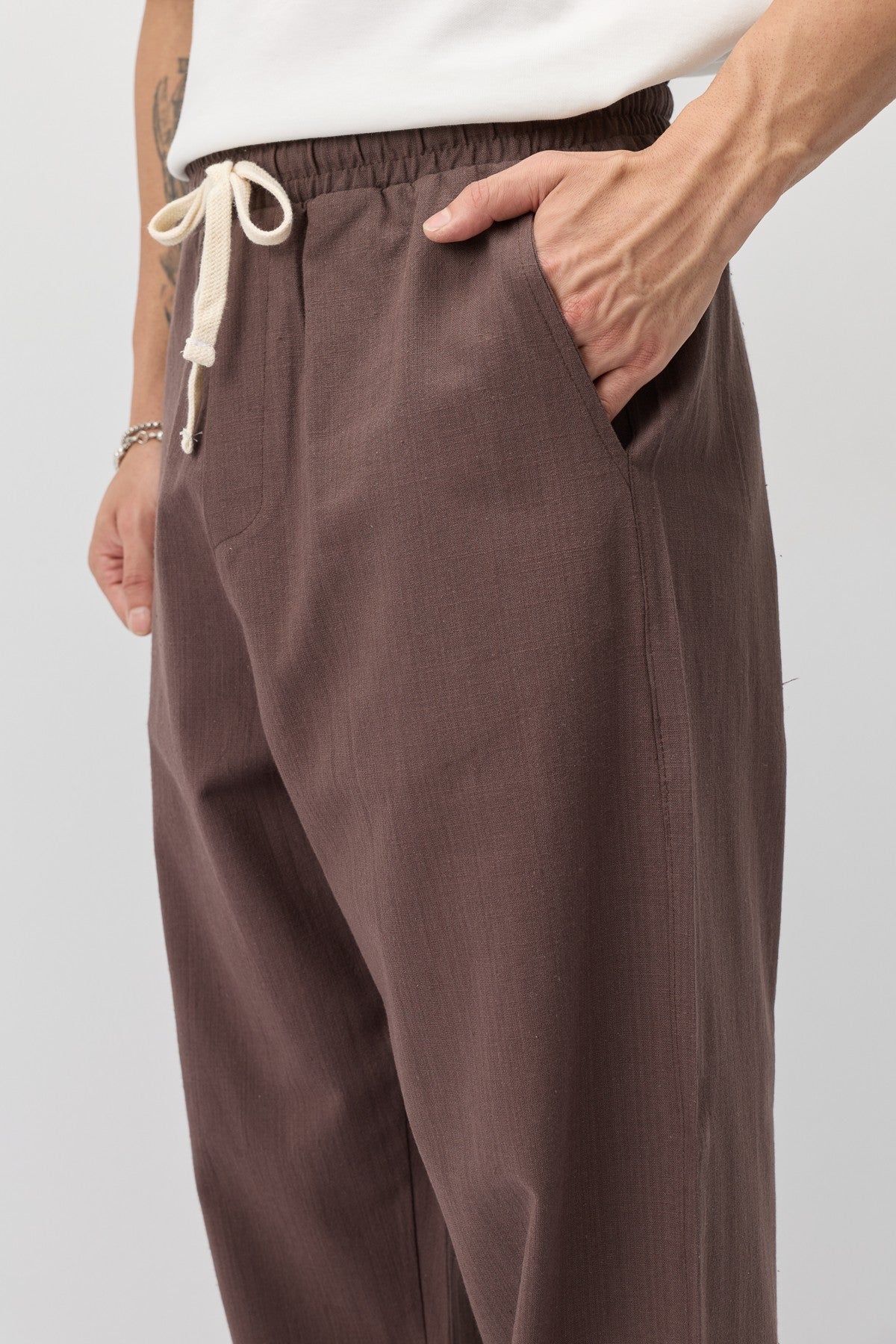 Lace-Up Baggy-Fit Linen Pants