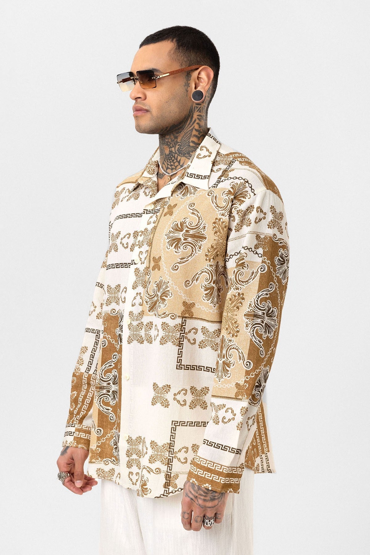 Oversized Shirt with Ethnic Patterns