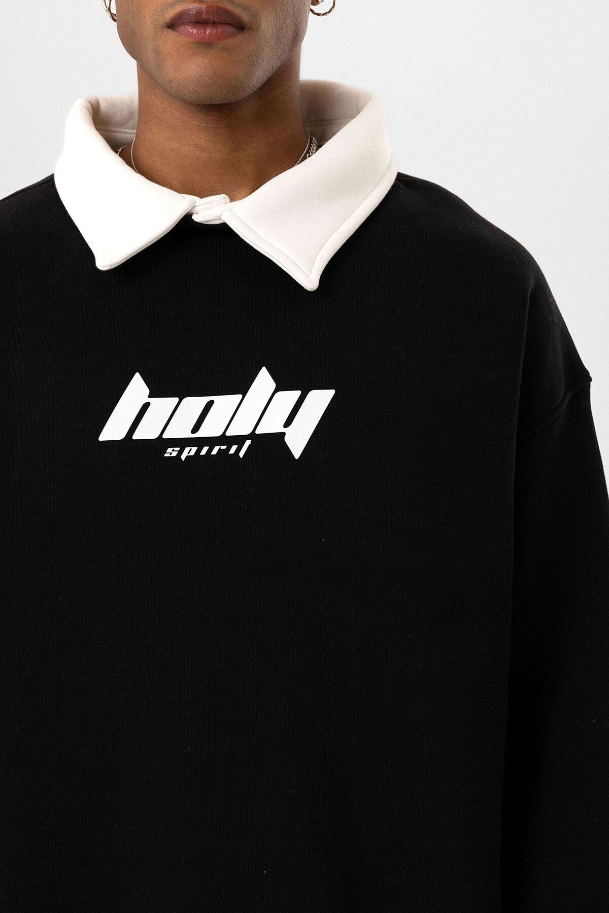 Oversized Printed Sweatshirt with a Polo Collar