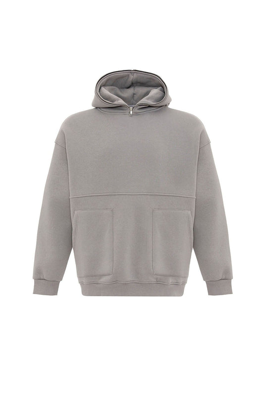 Hooded Sweatshirt with Double-Pocket Zipper Detail