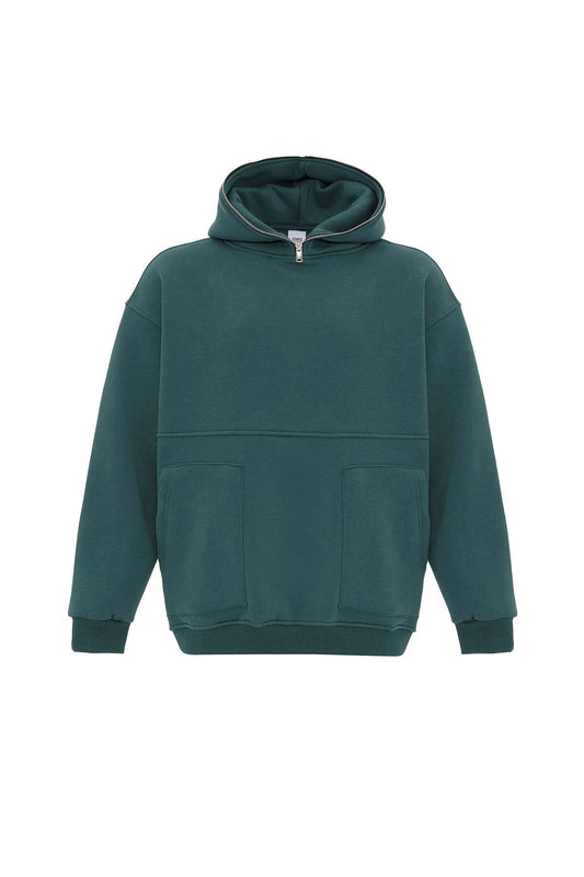 Hooded Sweatshirt with Double-Pocket Zipper Detail