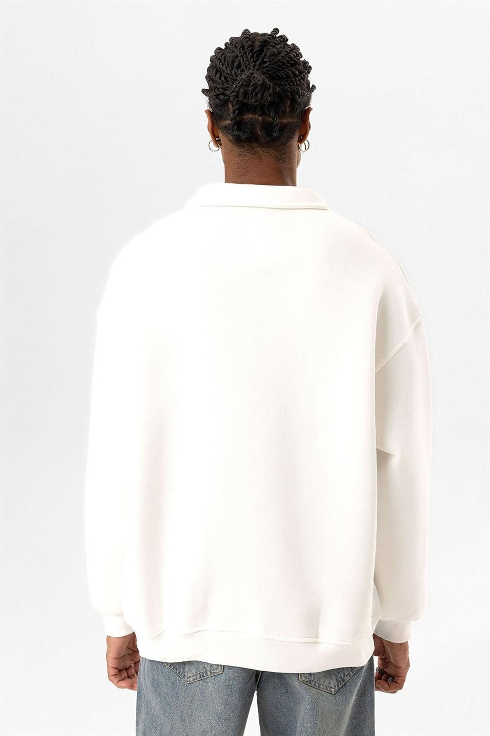 Oversized Printed Polo-Neck Sweatshirt