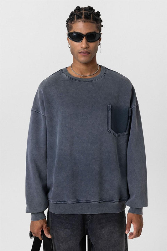 Oversized Sweatshirt with Washed Pocket Detail