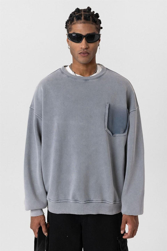 Oversized Sweatshirt with Washed Pocket Detail