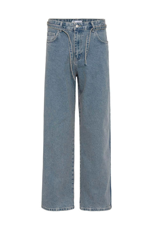 Baggy Jeans with Detailed Belt Straps