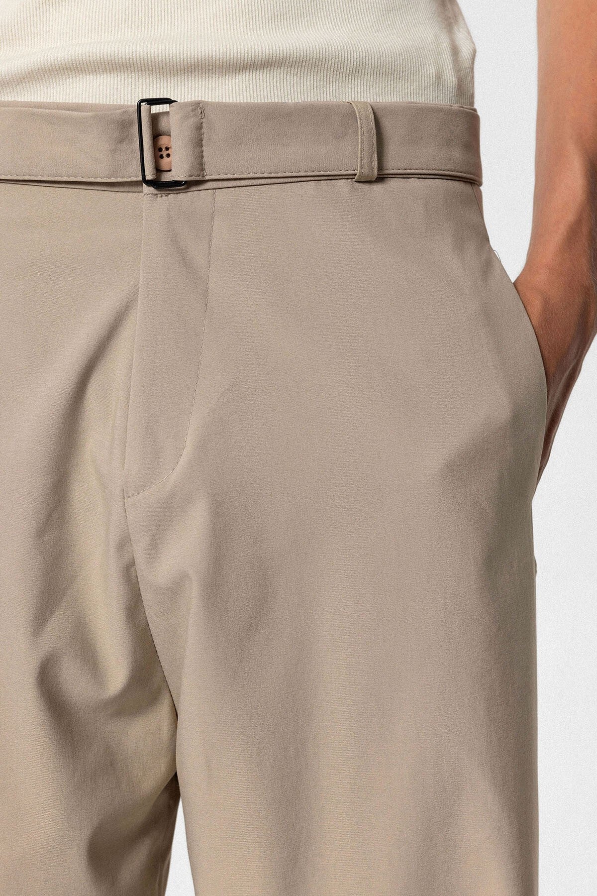 Arched-Waist Baggy Fabric Pants