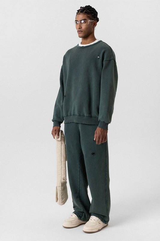 Premium Washed Oversized Sweatsuit Set with Ripped Details