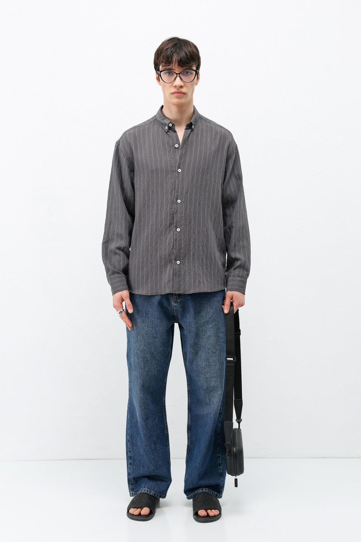 Oversized Shirt in Striped Lyocell Fabric