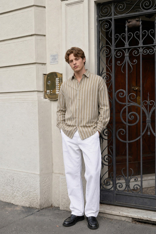 Striped Oversized Shirt in Khaki