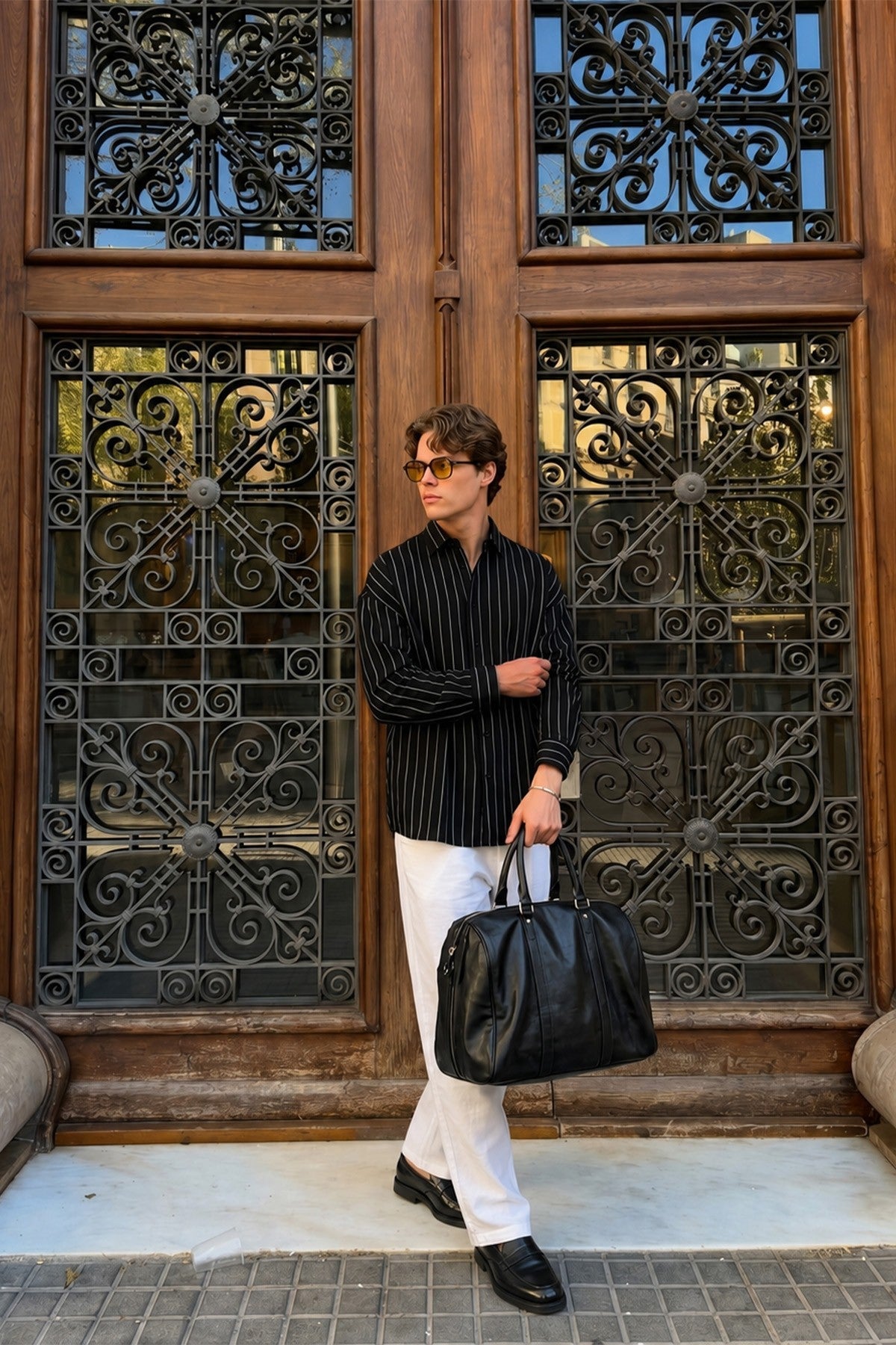 Striped Oversized Shirt, Black