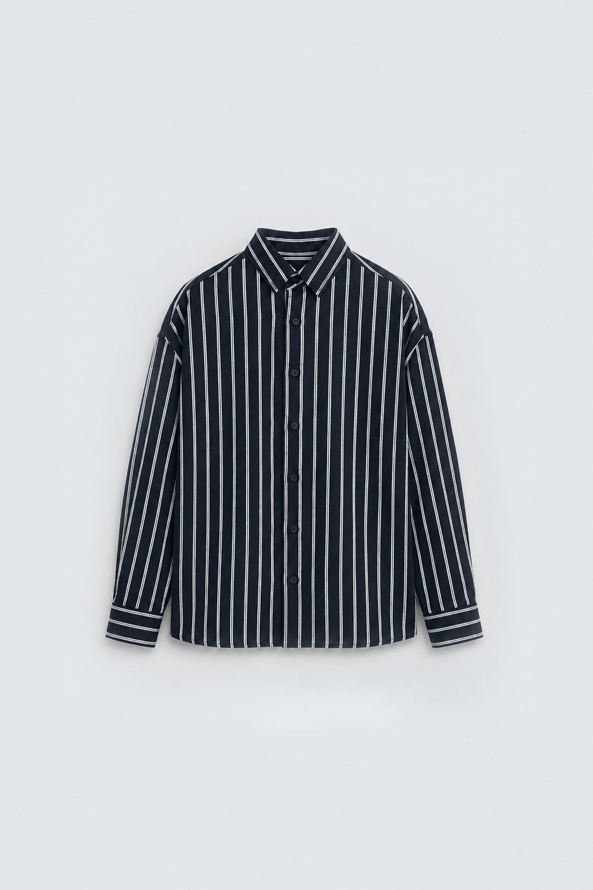 Oversized Striped Shirt, Navy Blue