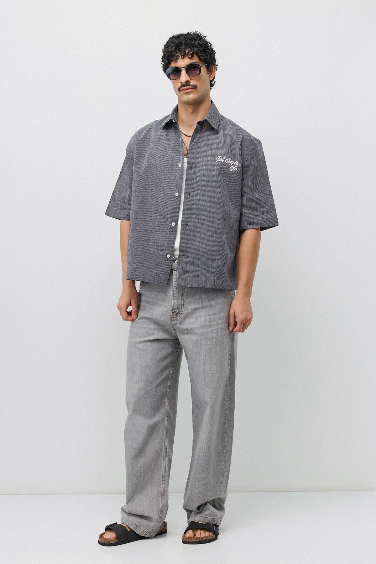 Embroidered Striped Box-Fit Shirt