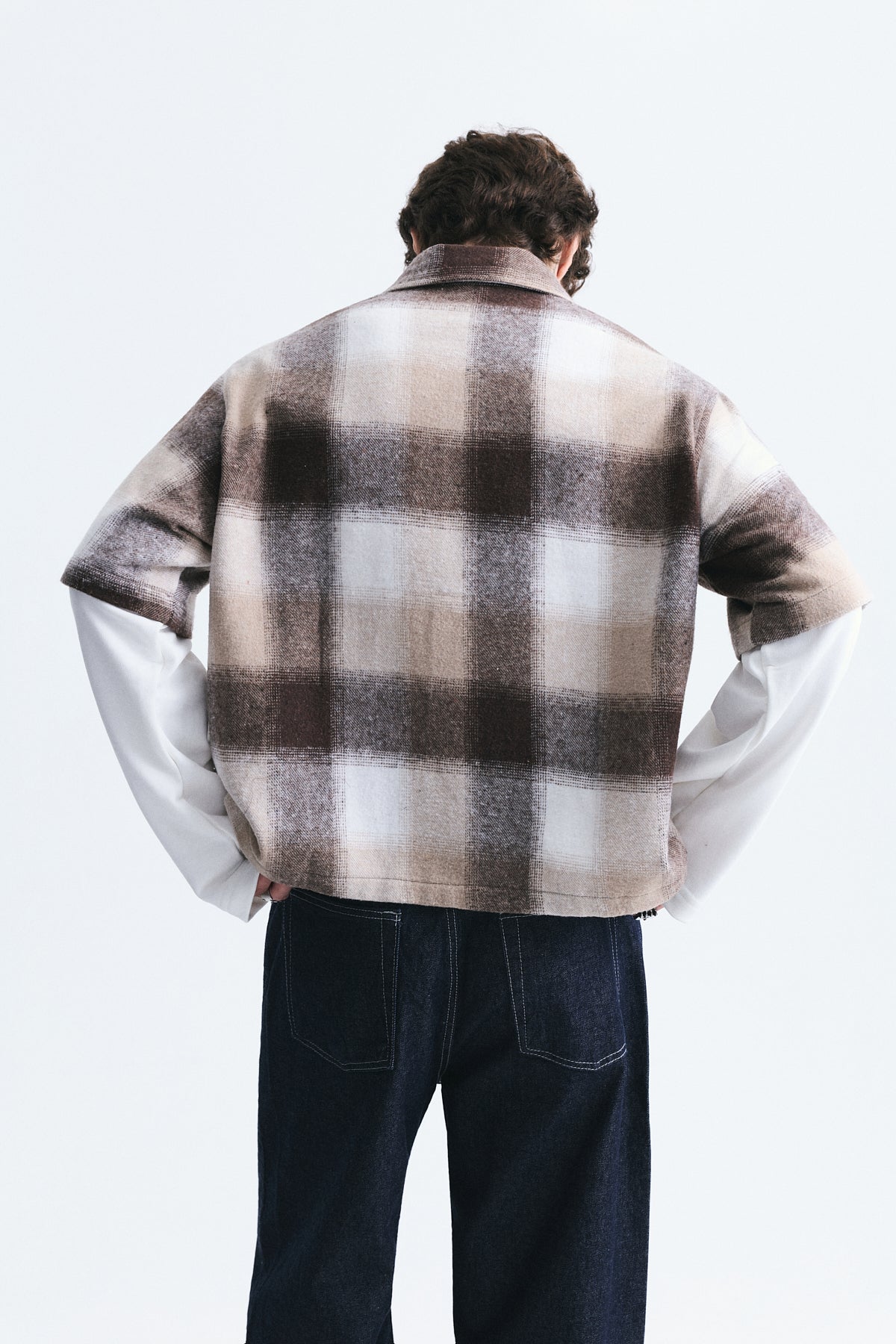 Boxy Fit Checkered Double-Sleeve Shirt