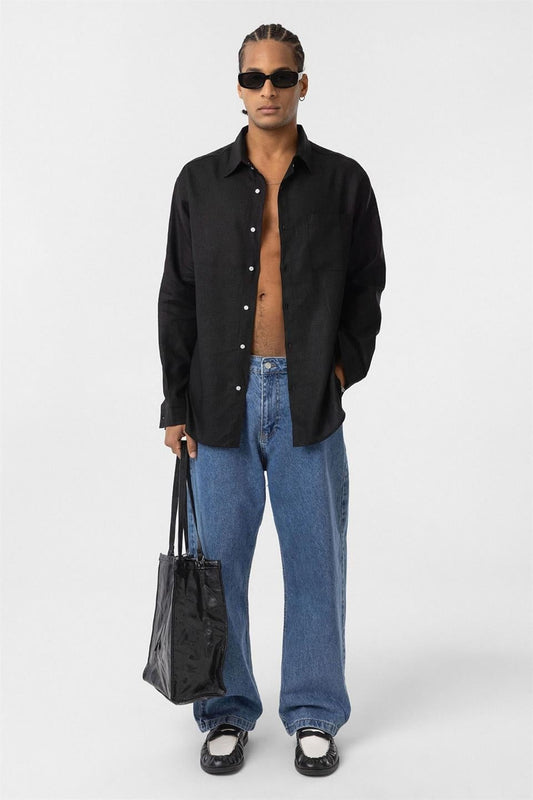 Oversized Long-Sleeve Shirt with Pocket Details