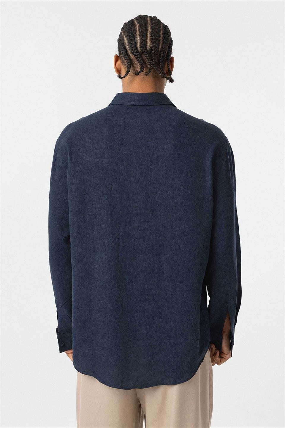 Basic Oversized Long-Sleeved Linen Shirt