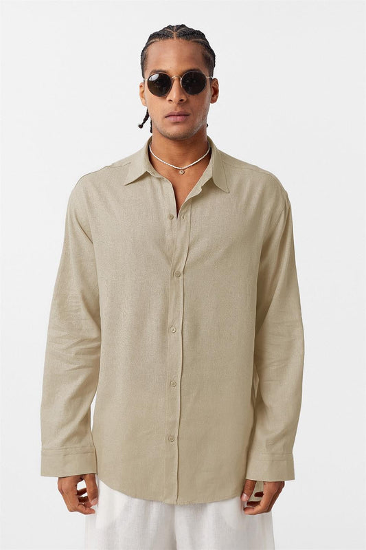 Basic Oversized Long-Sleeved Linen Shirt