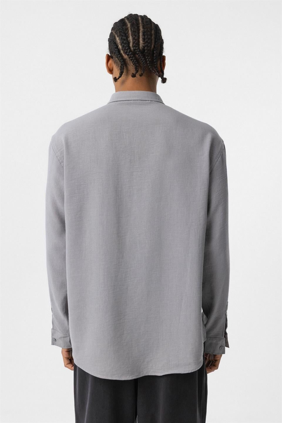 Basic Oversized Long-Sleeve Linen-Look Shirt