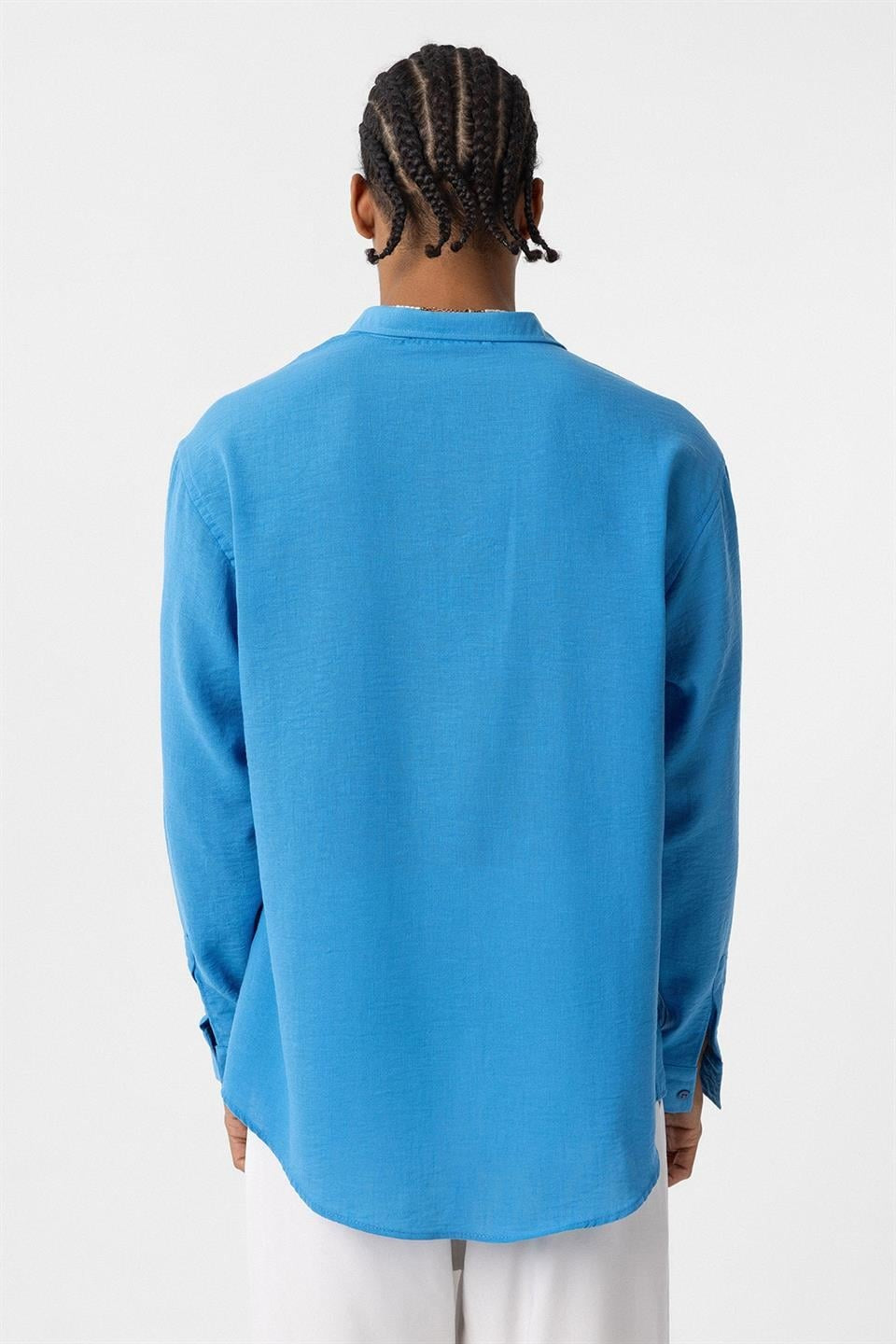 Basic Oversized Long-Sleeve Linen-Look Shirt
