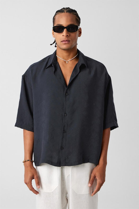 Oversized Short-Sleeve Modal Shirt