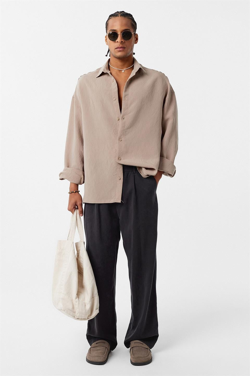 Basic Oversized Long-Sleeve Shirt