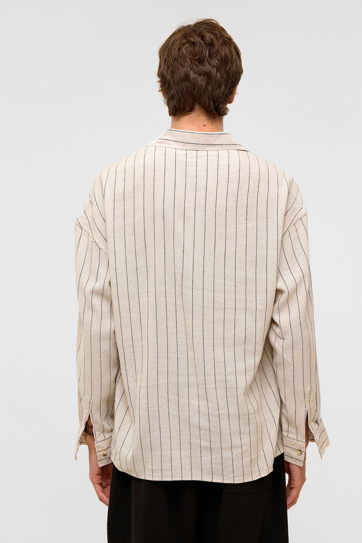 Oversized Long-Sleeved Striped Linen Shirt