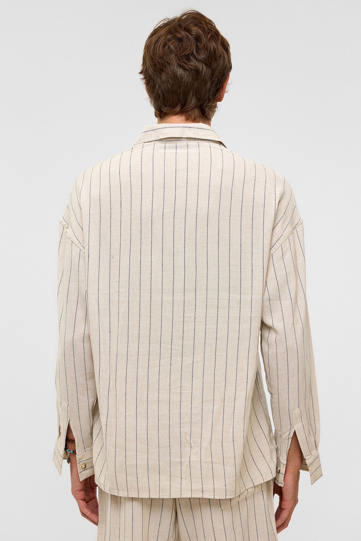 Oversized Long-Sleeved Striped Linen Shirt