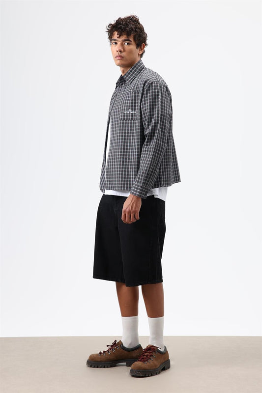 Oversized Checkered Long-Sleeve Shirt
