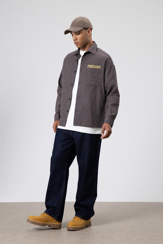 Oversized Printed Checkered Casual Shirt