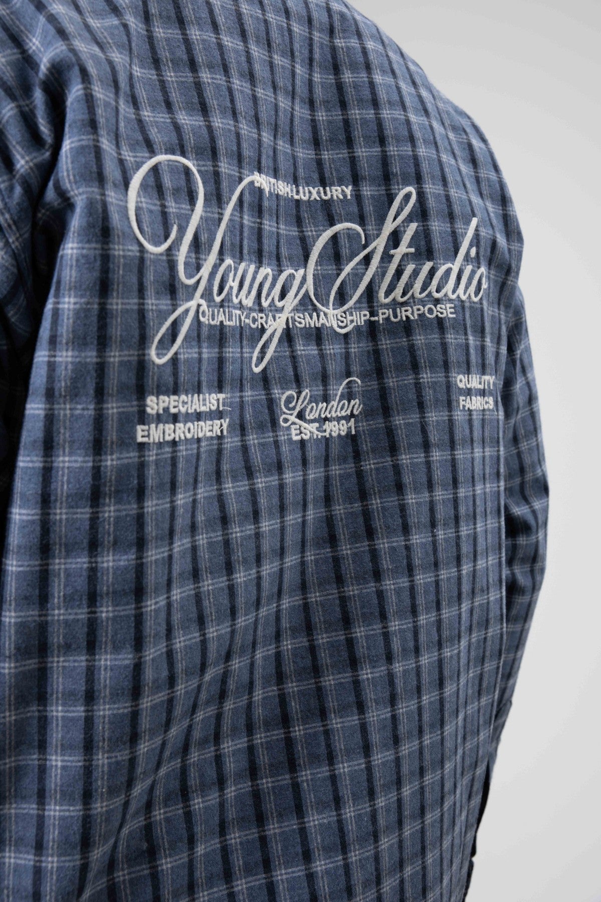 Oversized Checkered Long-Sleeve Shirt with Back Print