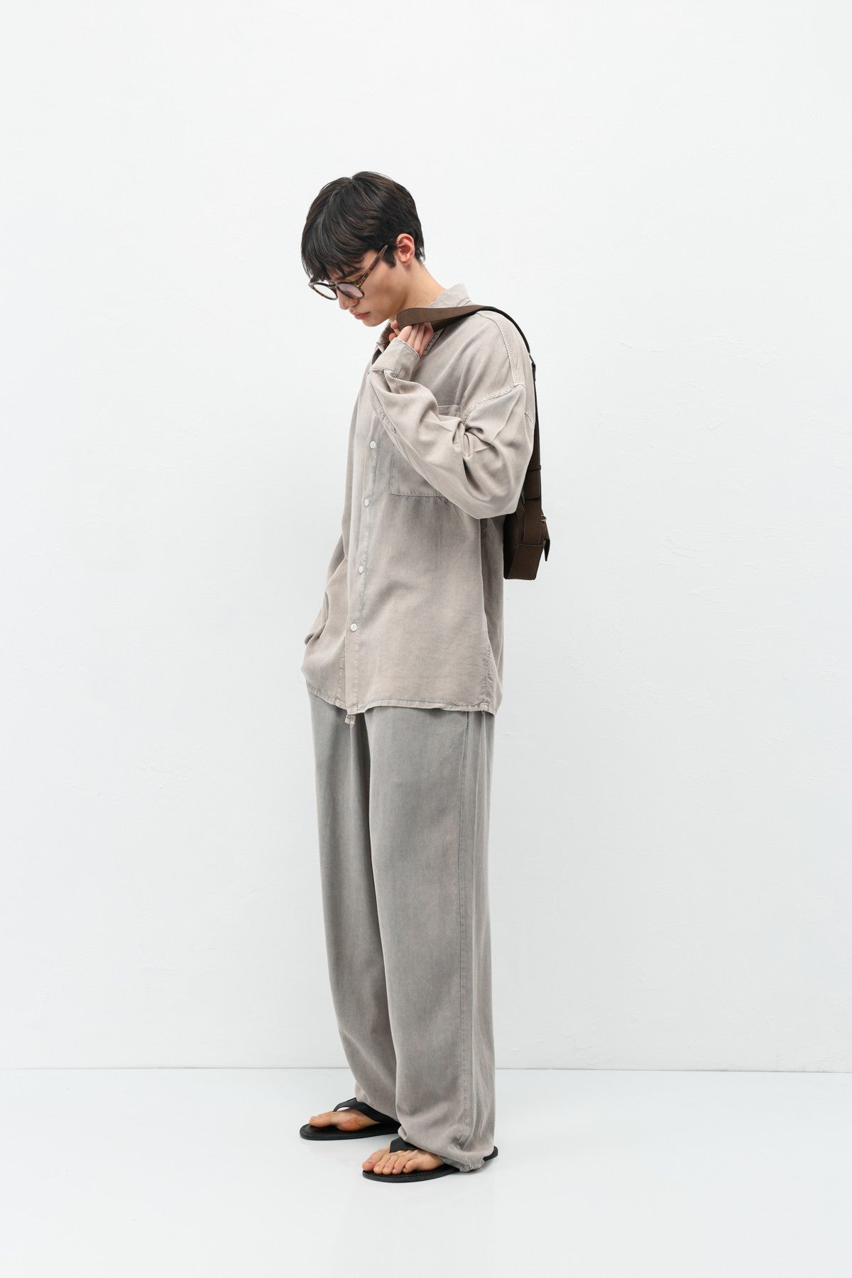 Oversized Shirt with Washed Finish and Pocket Details