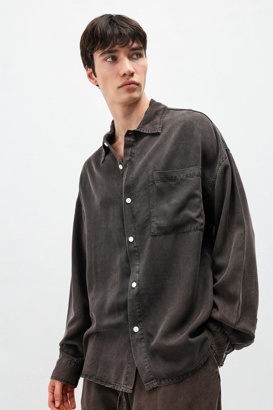 Oversized Shirt with Washed Finish and Pocket Details