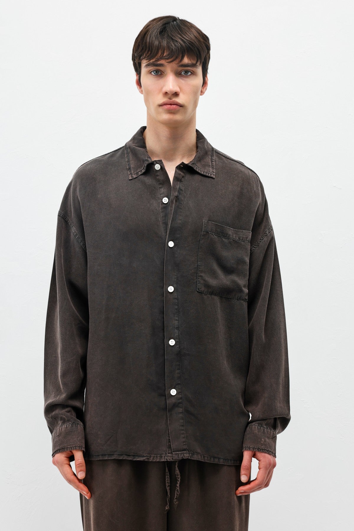 Oversized Shirt with Washed Finish and Pocket Details