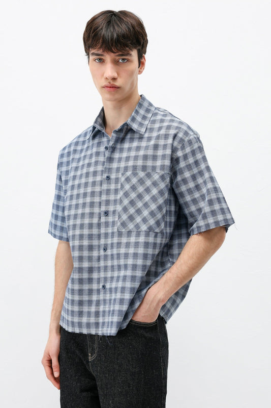 Checkered Short-Sleeved Oversized Shirt