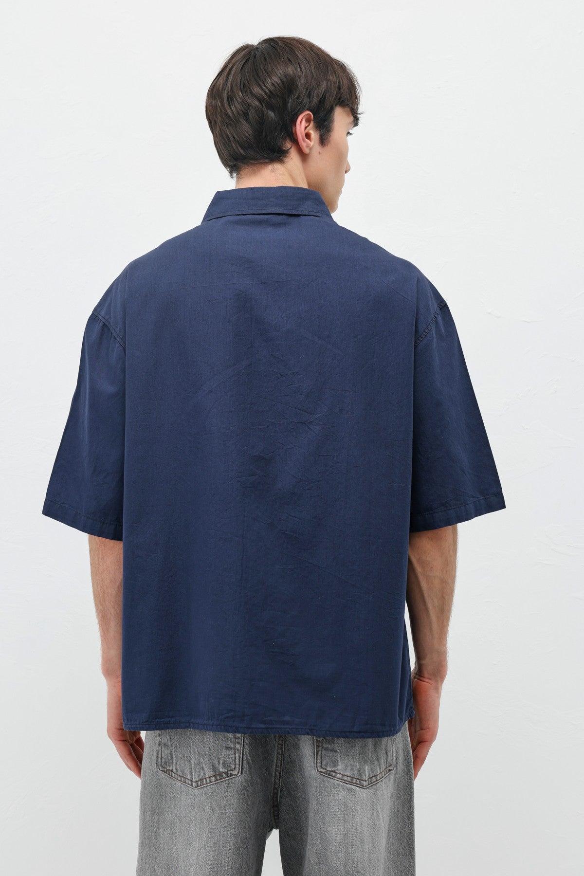 Oversized Short-Sleeve Shirt with Printed Text