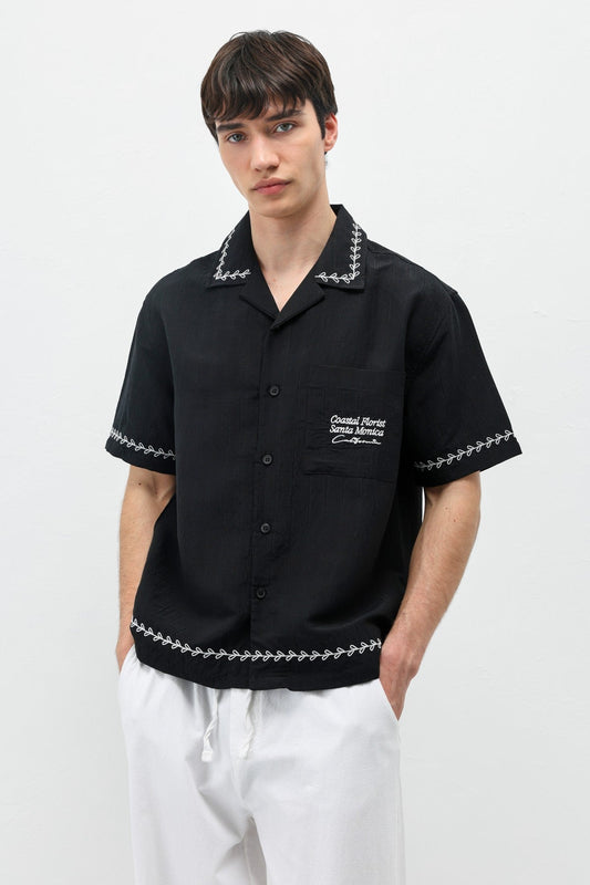 Oversized Linen Shirt with Printed Text