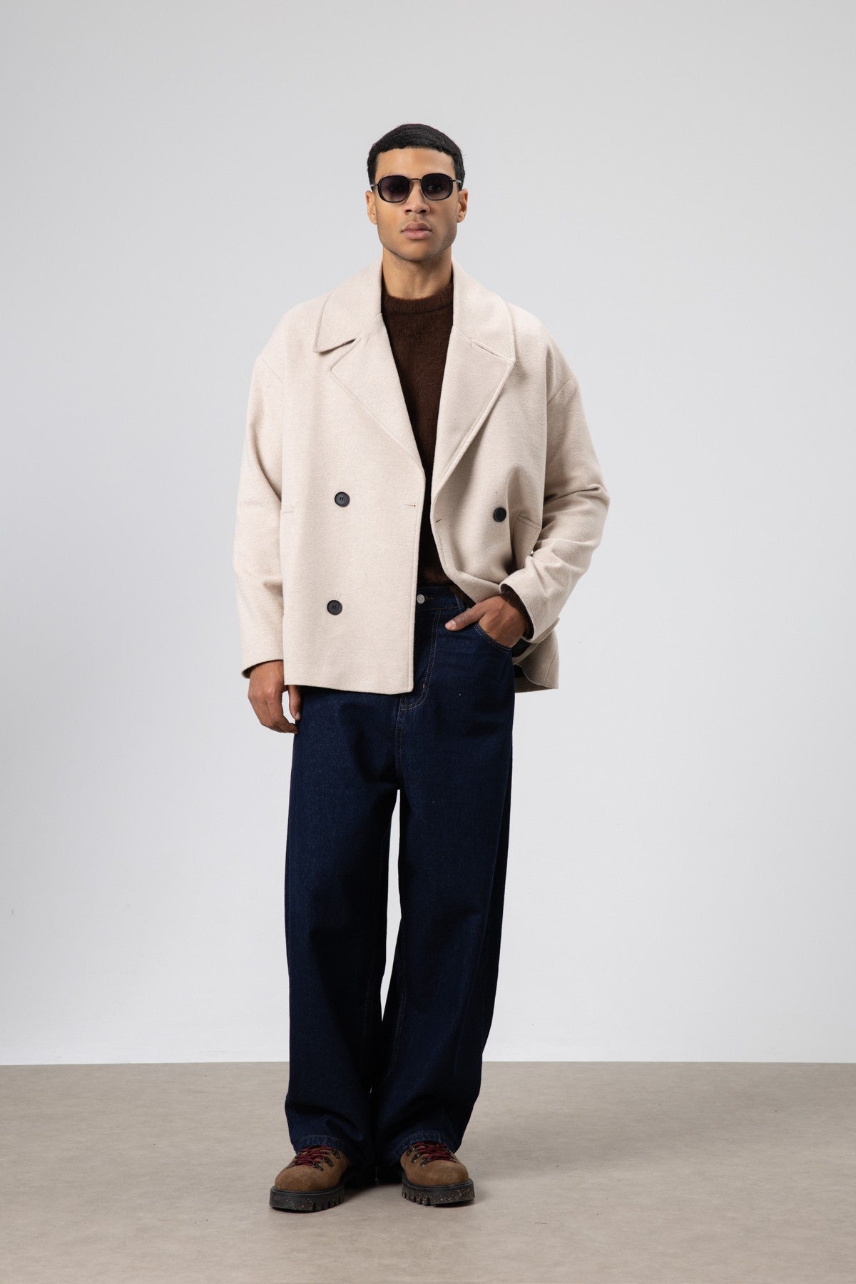 Oversized Double-Breasted Short Napped Wool Jacket