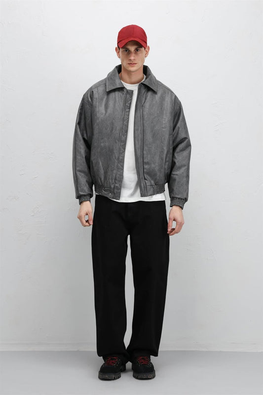Oversized Leather Bomber Jacket
