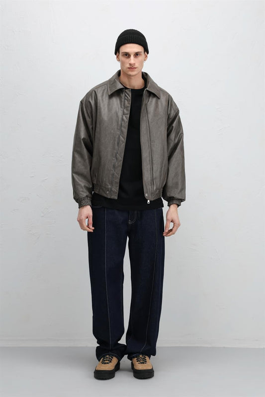 Oversized Leather Bomber Jacket