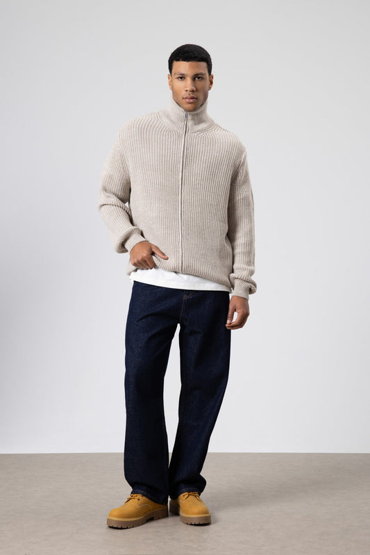 Oversized Zipper-Front Knit Cardigan